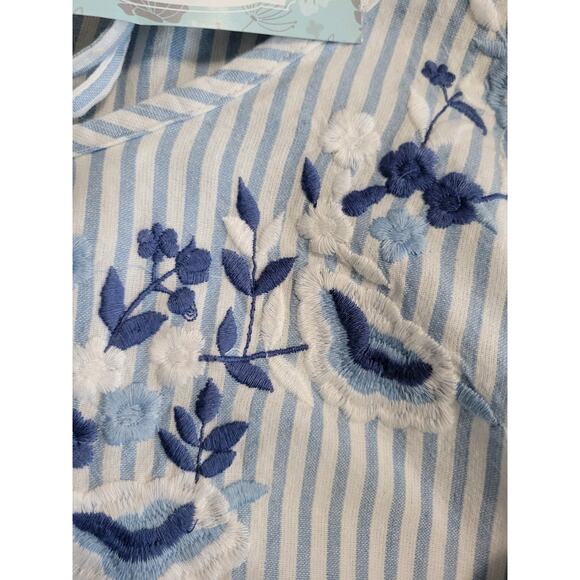 National Women's Maxi House Dress Blue Stripe Embroidered Kaftan one size - Picture 4 of 5